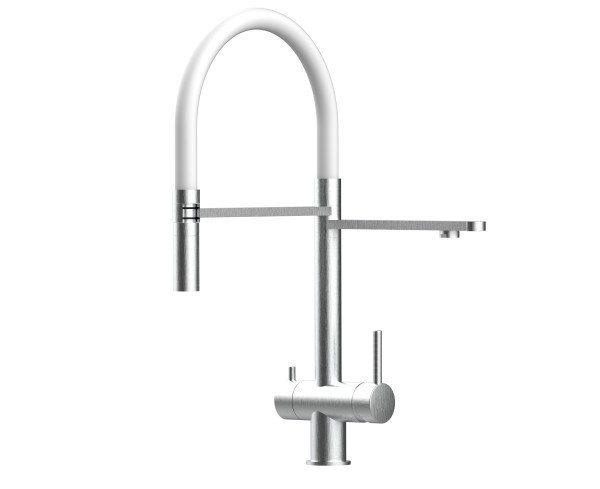 3-Wege-Wasserhahn Edelstahl FX- gebürstet- schwenkbarer Auslauf und abnehmbarer 2-strahl-Handbrause